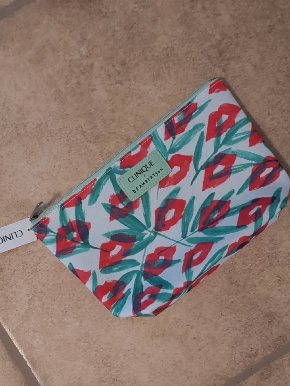 Clinique Lip Print Cosmetic Pouch - White, Red & Green